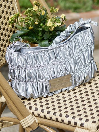 ADAUL Metallic Ego Shirring Hobo Bag (Silver)