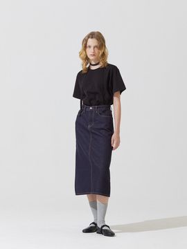 ADAUL Piff embroidery denim long skirt - deep blue