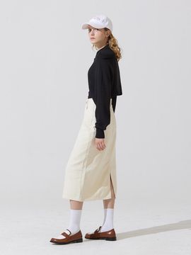 ADAUL Piff embroidery denim long skirt - Light Beige