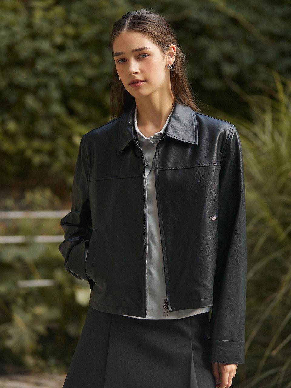ADAUL Pocket ad charm leather jacket - black