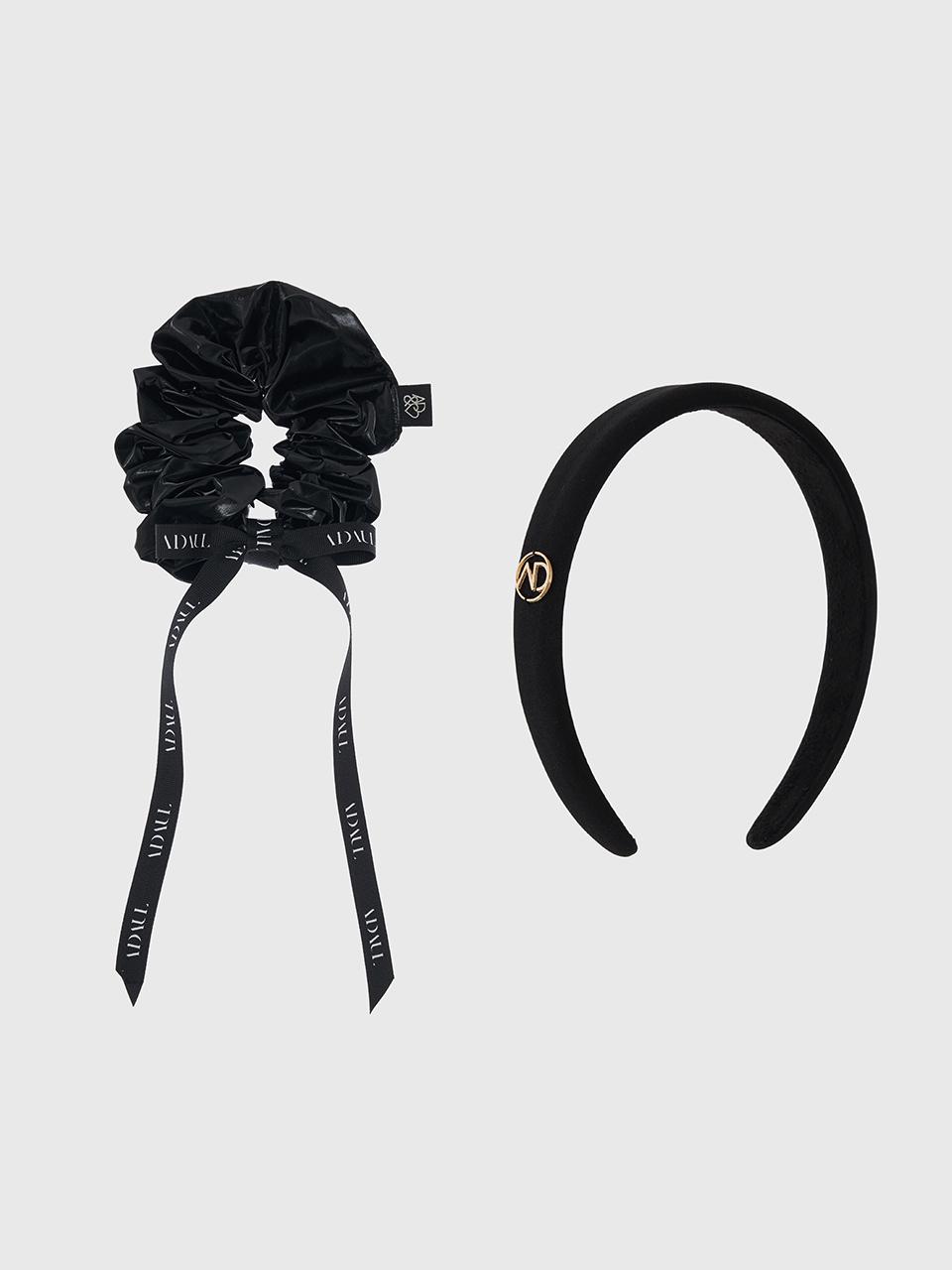 ADAUL Qia Ribbon Scrunchie & Hairband Set (Black)