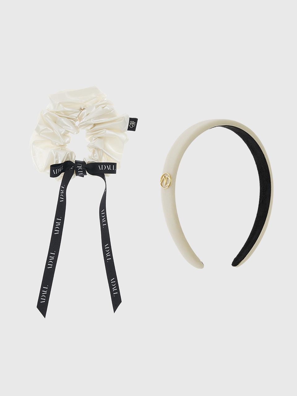 ADAUL Qia Ribbon Scrunchie & Hairband Set (White)