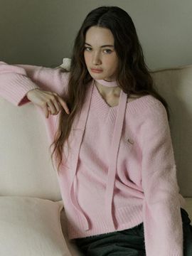 ADAUL Soft Loose Fit V-neck Wool Blend Knit [Pink]