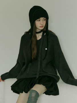 ADAUL Soft Loose Fit V Neck Wool Blend Knit [Charcoal]