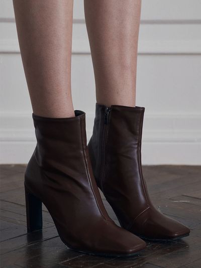 ADAUL Square Line Ankleboots Heel- Brown