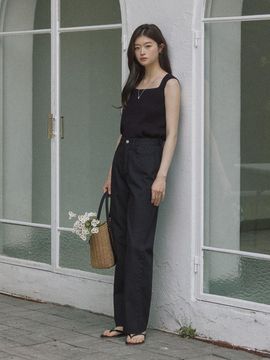 ADAUL Straight summer denim pants - black