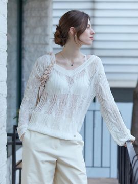 ADAUL V neck twist layered summer knit