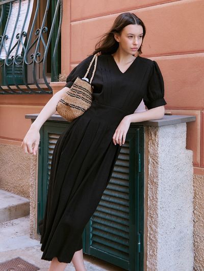 ADAUL Volume V Neck Dress_Black