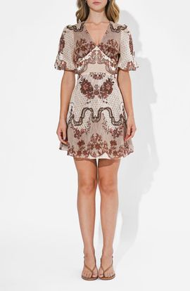 embroidered floral bridesmaid dress Nadia Satin Floral Print Dress