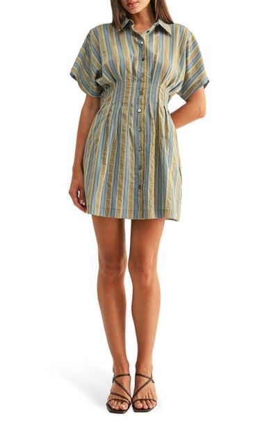 Adelyn Rae Adelyn Rae Dominique Stripe Pleat Mini Shirtdress