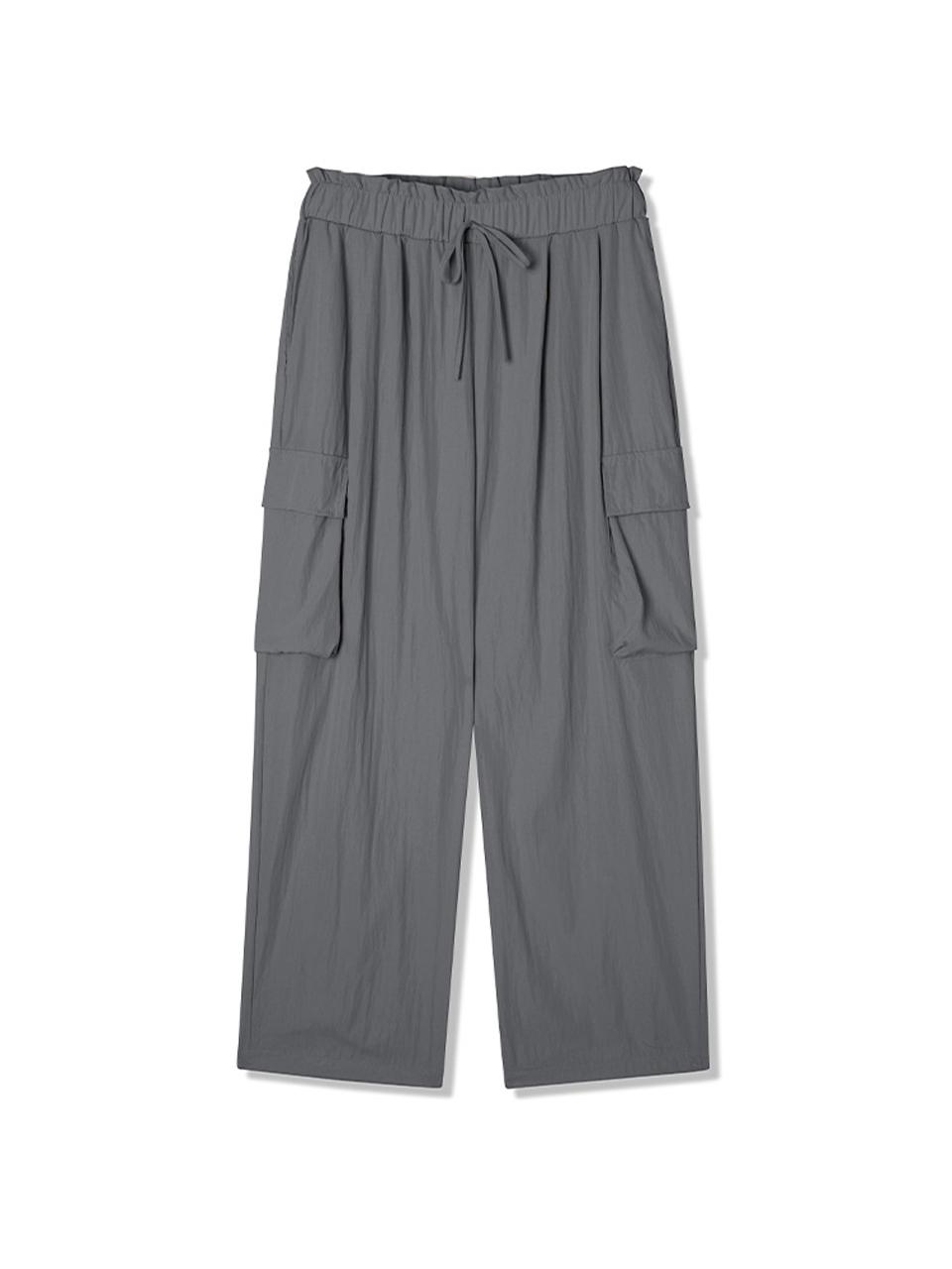 ADHOC Full Elastic Waistband Woven Cargo String Pants (GREY) (HB4LP51)