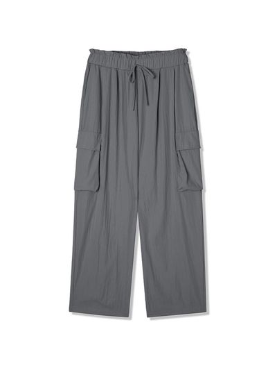 ADHOC Full Elastic Waistband Woven Cargo String Pants (GREY) (HB4LP51)