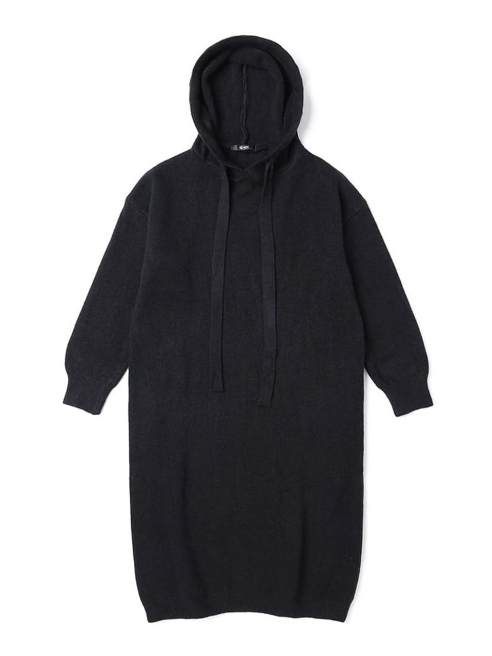 ADHOC Hooded Long Knit Dress [BLACK]