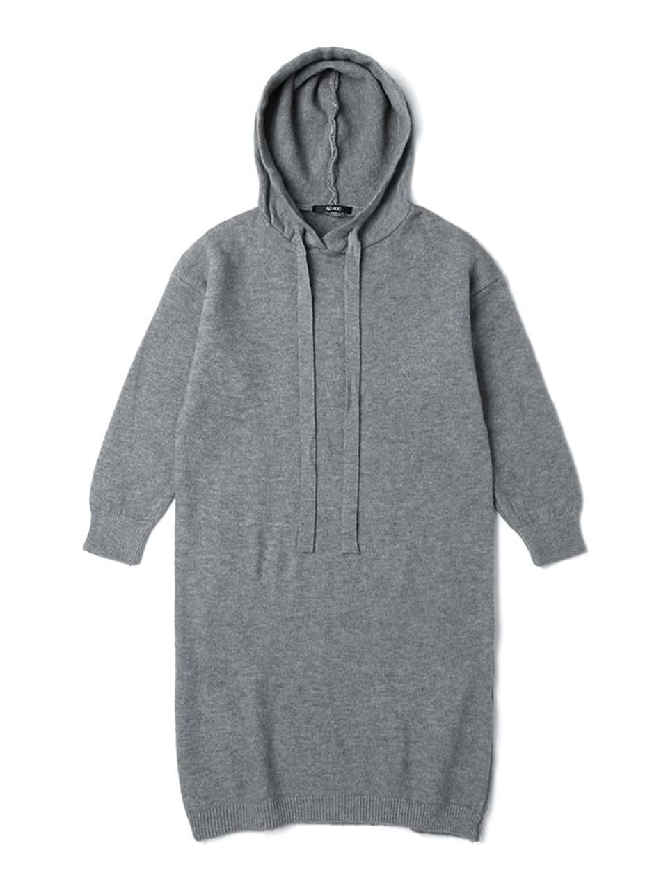 ADHOC Hooded Long Knit Dress (GREY)