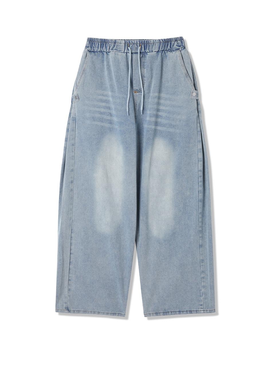 ADHOC Side Pleated Wide Elastic BANDING Denim Pants (LIGHT INDIGO) (HB2DPA2)