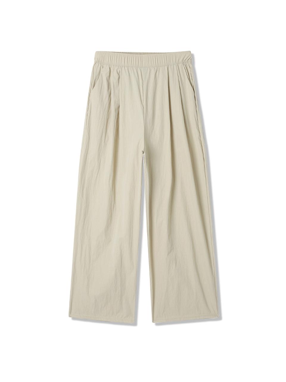 ADHOC Synthetic Fiber Elastic Waist Wide Pants [Beige] (HA8LP55)