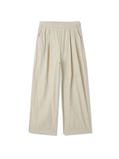 ADHOC Synthetic Fiber Elastic Waist Wide Pants [Beige] (HA8LP55)