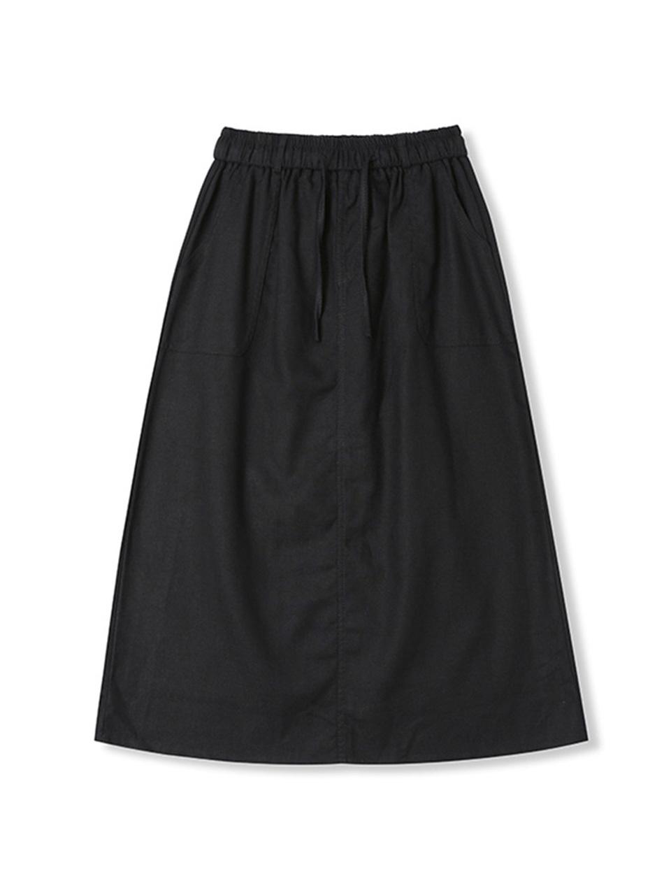 ADHOC Women's Linen Blended Elastic Waist Skirt [BLACK] (HA6SR51-39)