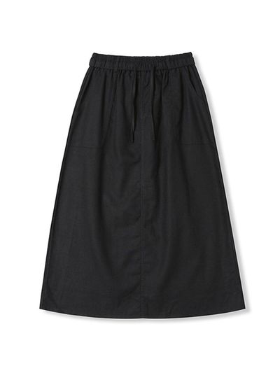 ADHOC Women's Linen Blended Elastic Waist Skirt [BLACK] (HA6SR51-39)
