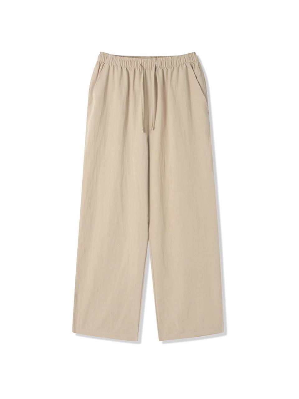 ADHOC Women's Linen Blended Full Elastic Waistband Wide Pants (BEIGE) (HB4LP50)