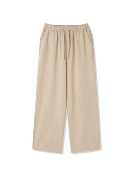 ADHOC Women's Linen Blended Full Elastic Waistband Wide Pants (BEIGE) (HB4LP50)