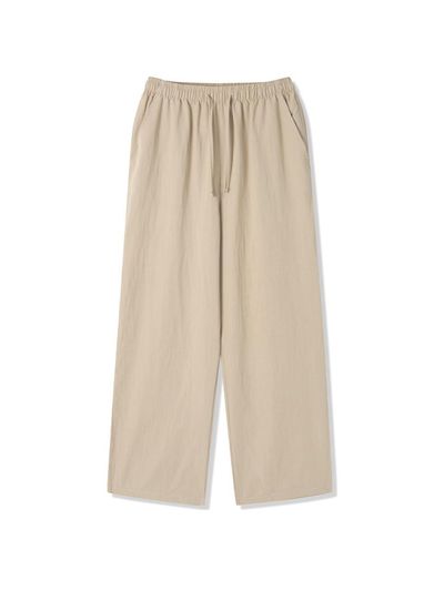 ADHOC Women's Linen Blended Full Elastic Waistband Wide Pants (BEIGE) (HB4LP50)
