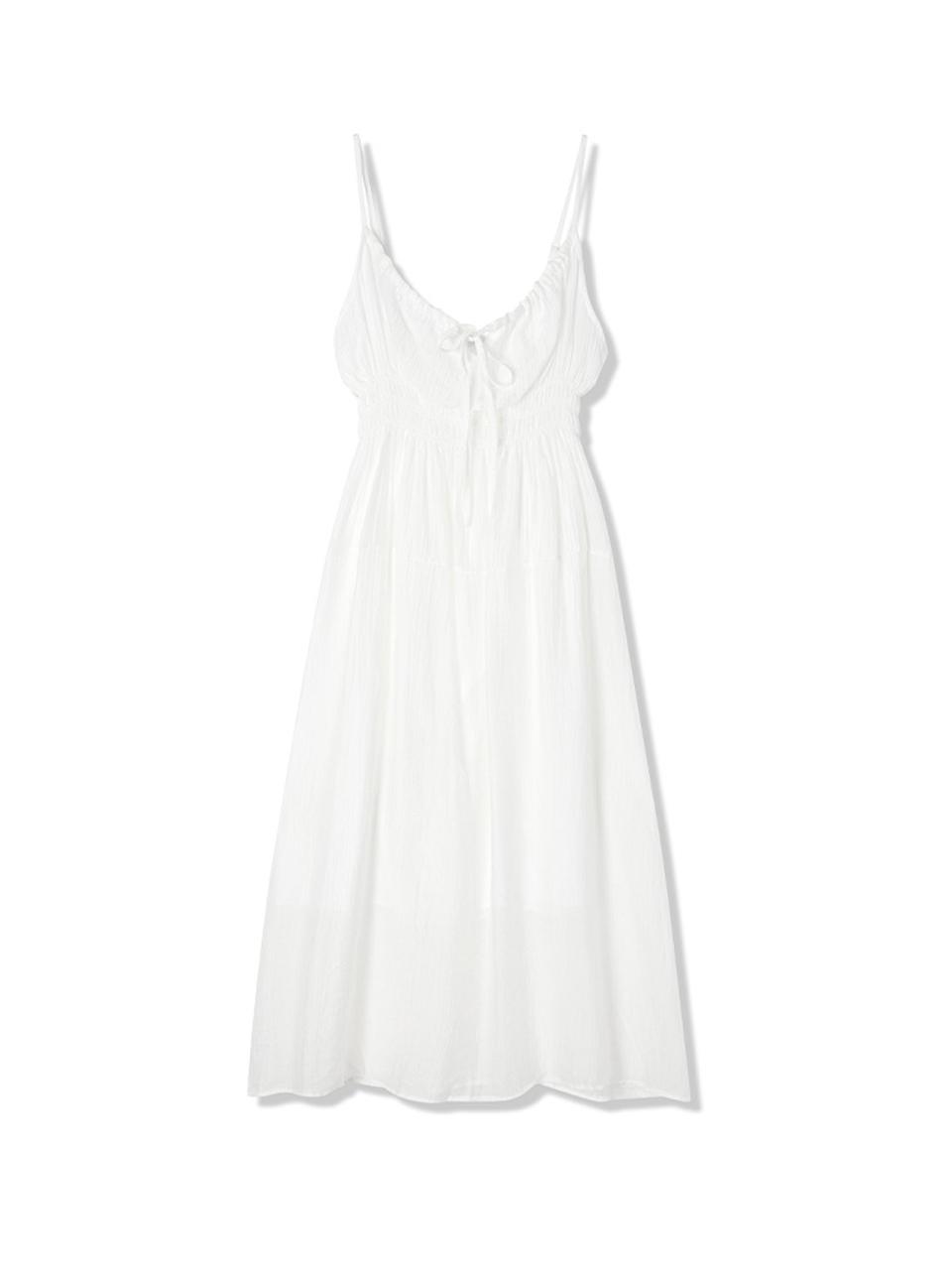 ADHOC Women's Sleeveless Smocked Waist Dress [White] (HBROPA3)