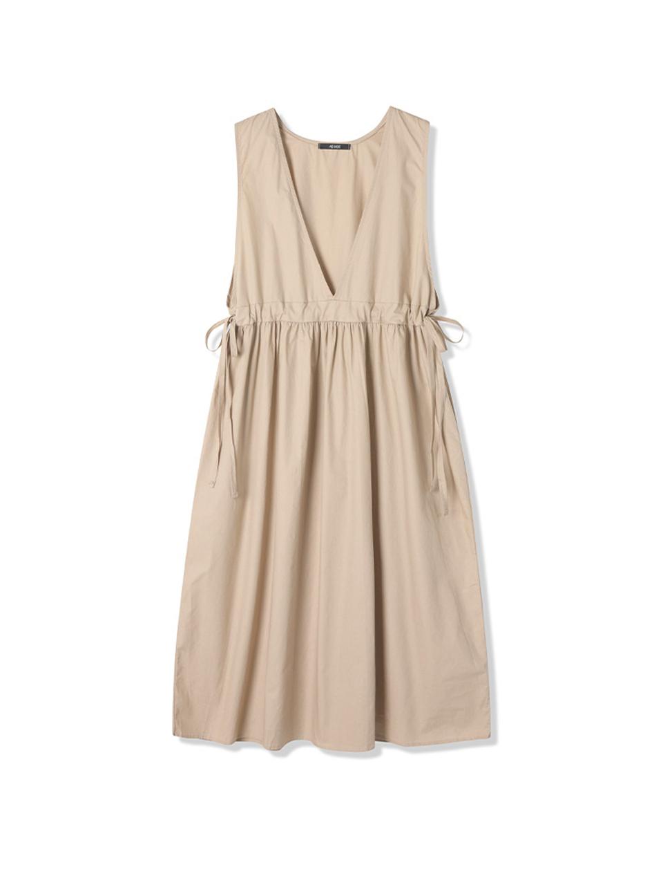 ADHOC Women's Sleeveless V-Neck Dress [BEIGE] (HB5OP51)