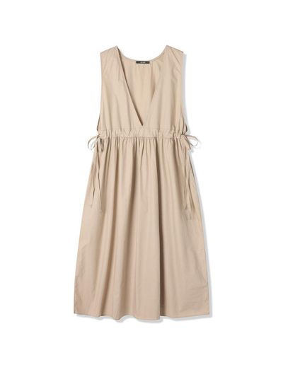 ADHOC Women's Sleeveless V-Neck Dress [BEIGE] (HB5OP51)
