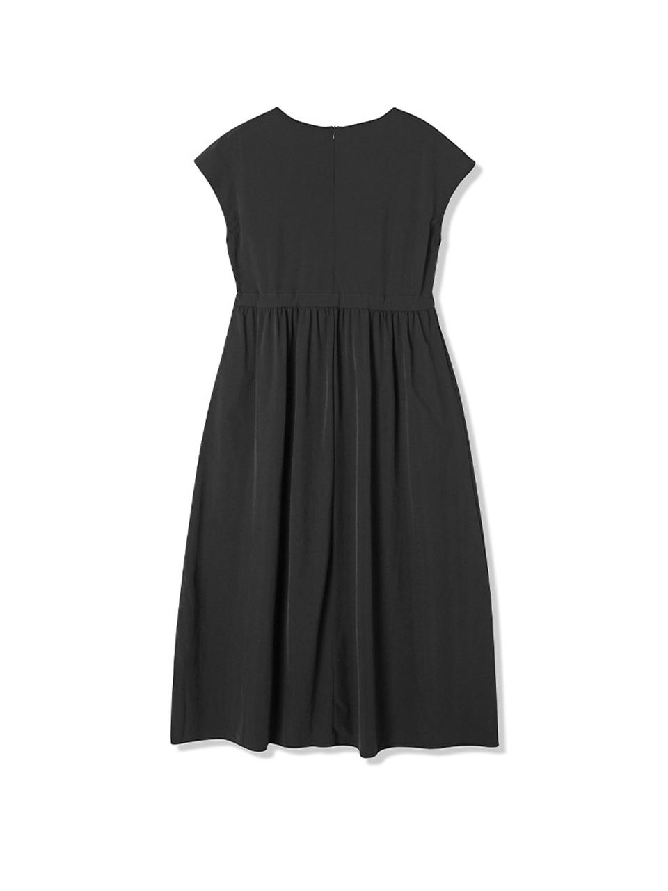 ADHOC Women's Waist String Cap Sleeve Dress [BLACK] (HBROPA2)