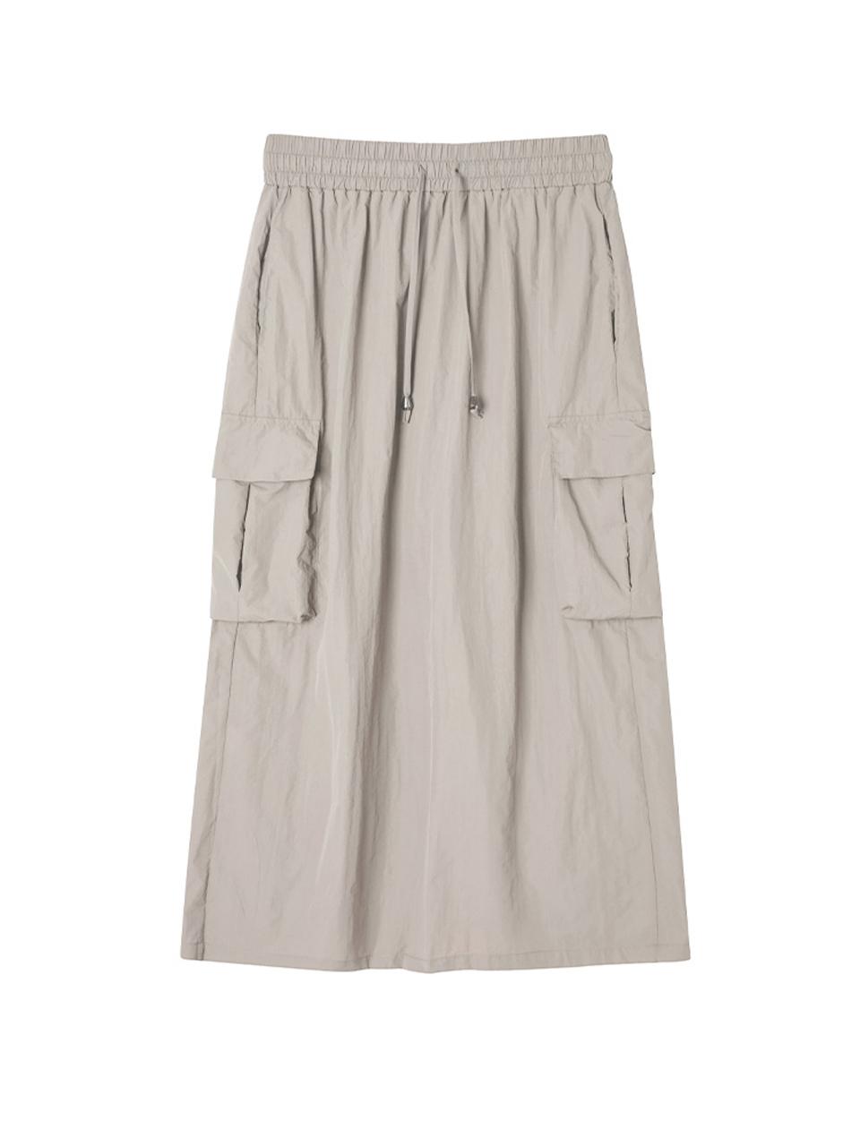 ADHOC Women's Woven Set-up Elastic Waist Cargo Skirt (BEIGE) (HB5SR52)
