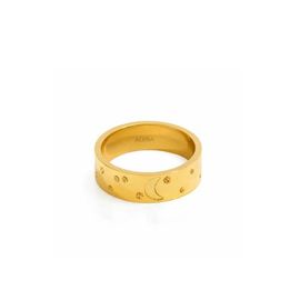 ADIBA ADIBA Moon and Stars Wide 18k Plated Stainless Steel Ring