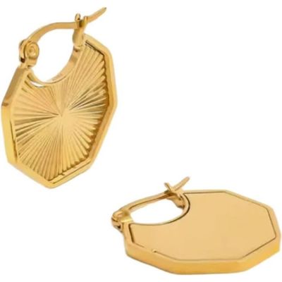 ADIBA ADIBA Rays of Hexagon 18k Plated Stainless Steel Huggie Earrings
