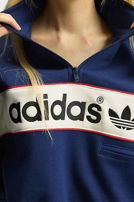 adidas adidas adiSignature NY Quarter Zip Pullover Top in Navy, Women's at Urban Outfitters