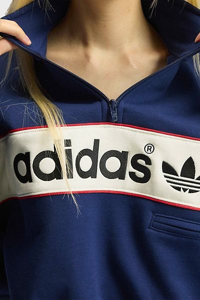 adidas adidas adiSignature NY Quarter Zip Pullover Top in Navy, Women's at Urban Outfitters