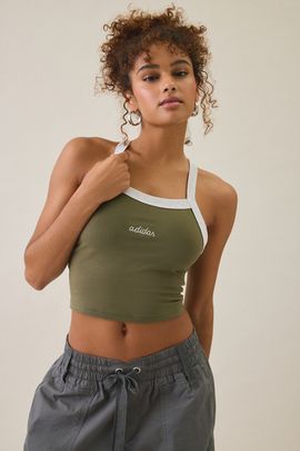 adidas adidas Color Pop Cropped Racerback Tank Top in Khaki, Women's at Urban Outfitters