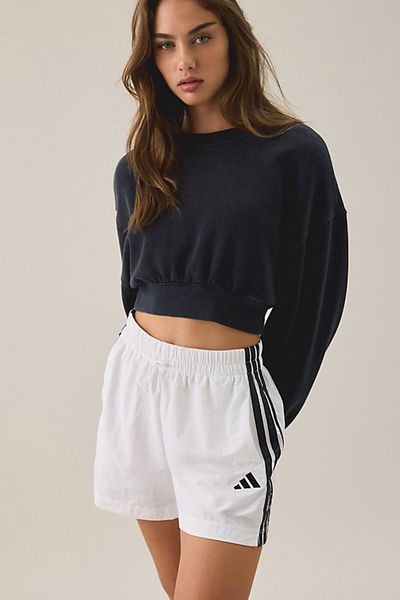 adidas adidas Essential 3-Stripes Woven Shorts in White, Women's at Urban Outfitters