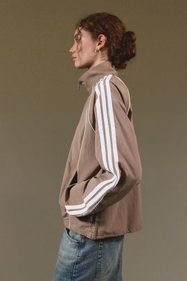 adidas adidas Iconic 3-Stripes Woven Zip-Up Track Jacket in Khaki, Women's at Urban Outfitters