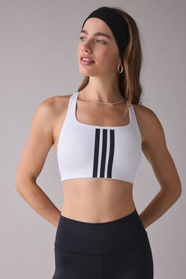 adidas adidas Optime Workout 3-Stripes Sports Bra in White, Women's at Urban Outfitters