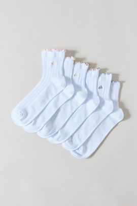 adidas adidas Performance Ruffle Quarter Crew Socks 3-Pack in White, Women's at Urban Outfitters