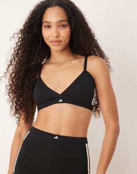 adidas adidas triangle wrap bralet with printed logo detail in black