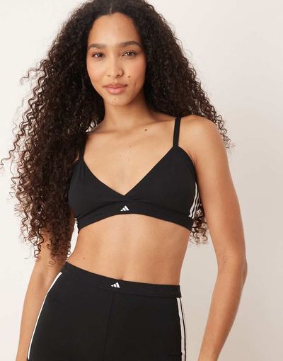 adidas adidas triangle wrap bralet with printed logo detail in black