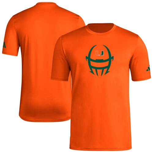 adidas Men's adidas  Orange Miami Hurricanes Football Helmet Pre-Game AEROREADY T-Shirt 