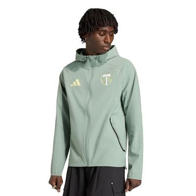 adidas Men's adidas Light Green Portland Timbers Tiro Travel Full-Zip Hooded Windbreaker 