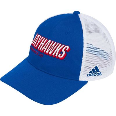 adidas Men's adidas Royal Kansas Jayhawks Mascot Block Letter Slouch Trucker Adjustable Hat 