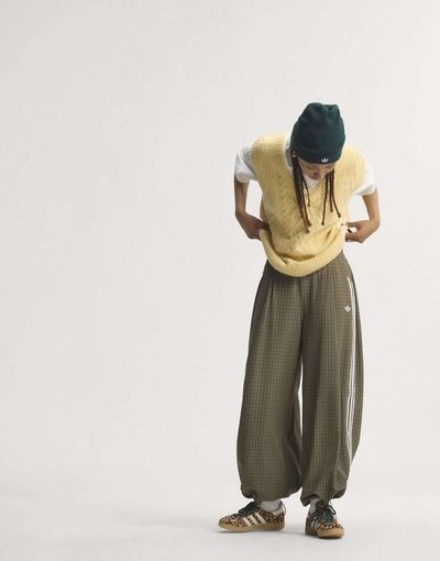 adidas Originals adidas Originals 3-Stripes tailored pants in khaki check-Green