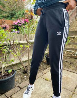 adidas Originals adidas Originals adicolor slim three stripe pants in black