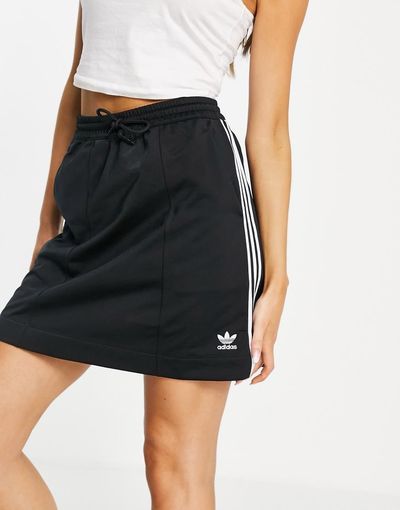 adidas Originals adidas Originals adicolor three stripe mini skirt in black with drawstring waist