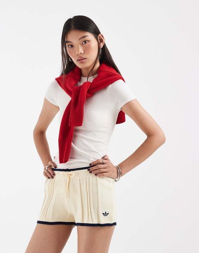 adidas Originals adidas Originals cable knit shorts in warm vanilla-Neutral