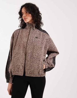 adidas Originals adidas Originals Firebird denim track top in brown animal print